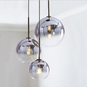 Lampes suspendues Nordique Moderne Designer 3D Or Edison Boule En Verre LED Lampe Suspendue Pour Cuisine Loft Salon Bar À Manger
