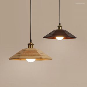 Lampes suspendues Nordic Solid Wood Restaurant Lampe Lustre Creative Zen Japonais Allée Bar Chevet