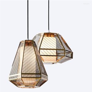 Lampes suspendues personnalisées industrielles en verre de vent en métal couleur occidentale restaurant table barre en acier inoxydable lustre en maille.