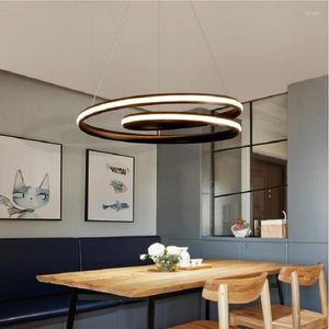 Lámparas colgantes Lámpara de restaurante de arte posmoderno Mesa de comedor simple nórdica Barra de noche Dos luces LED circulares redondas