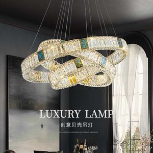 Lámparas colgantes Lámpara LED de cristal de lujo posmoderna Lámpara colgante redonda cromada de acero inoxidable Luz decorativa para sala de estar y comedor