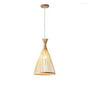 Lampes suspendues en rotin bambou lustre en bois fait à la main restaurant éclairage penthouse E27 cuisine en gros