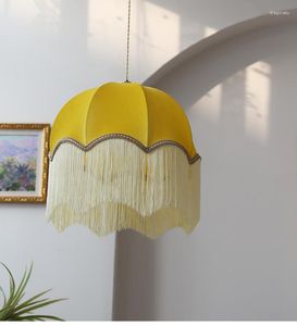 Lámparas colgantes Retro Limón Amarillo Borla Araña Americano Francés Vintage Comedor Dormitorio Tela Decorativa