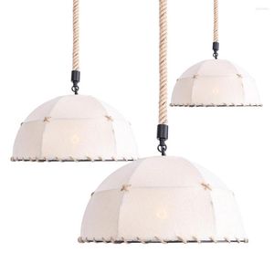 Lampes suspendues Rh américain Rural Vintage Loft rétro intérieur nostalgie luminaires décoratifs en tissu lampe suspendue corde chair