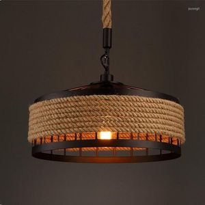 Lampes suspendues Lustre en corde Lampe rétro industrielle Bar Restaurant Lumières décoratives rondes