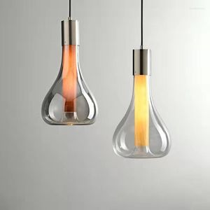 Lampes suspendues fumée gris verre plafonniers nordique salon chambre chevet luminaires E27 décor suspendu