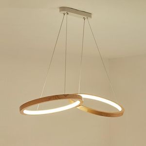 Pendants lampes lumières LED en bois pour salle à manger deux luminaires de cuisine lustère rond Luminaire suspendu