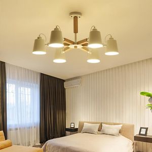 Lampes suspendues en bois LED lustre de direction noirblanc deux couleurs nordique simple fer pour salle à manger salon chambre luminairependentif