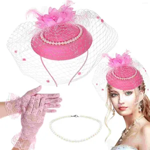 Collares colgantes 1 juego Fascinator Sombrero y guantes Mujeres Collar de perlas Guantes para niños