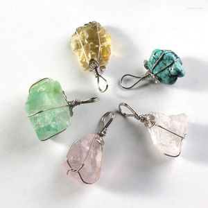 Pendentif Colliers 100-Unique en gros 10 pcs fil plaqué argent enveloppé forme irrégulière Labradorite pierre rose rose quartz bijoux