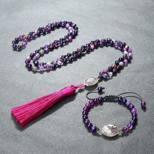 Pendentif Colliers 108Mala 6mm Violet Rayé Agate Perles Pour Femmes Hommes Yoga À La Main BraceletCollier Ensemble Bijoux De Mode Énergie