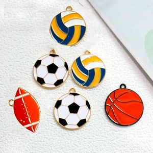 Collares colgantes 10pcs dibujos animados de bola colorida esmalte redondo redondo baloncesto de baloncesto de bricolaje aretes pulsera de llavero accesorios