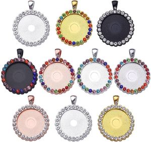 Collares colgantes 10 unids Bandejas de bisel de diamantes de imitación de colores Bandeja redonda Espacios en blanco Configuración de cabujón para encantos de bricolaje Suministros para hacer joyas Colgante