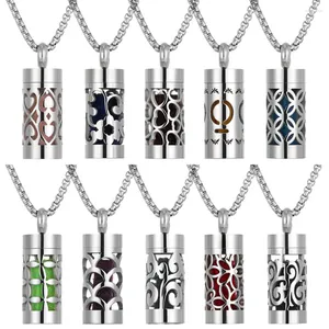 Pendentif Colliers 10pcs / lot en gros en acier inoxydable collier d'aromathérapie évider médaillon boîte parfum diffuseur d'huile essentielle