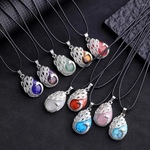 Pendentif Colliers 10pcs Paon écarte sa queue Goutte d'eau Pierre Opale Rose Quartz Collier Guérison Cristal Oiseau Charmes Bijoux Fabrication