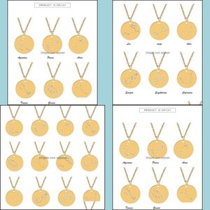 Pendentif Colliers 12 Constellation Collier Cristal Pendentifs Du Zodiaque Bijoux De Mode Will Et Sandy En Acier Inoxydable Coin Drop Vipjewel Dh1If