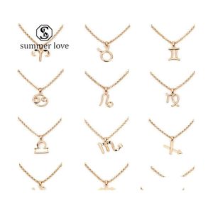 Pendentif Colliers 12 Constellation Pendentifs Élégant Fashon Alliage Signe Du Zodiaque Ras Du Cou Pour Femmes Filles Bijoux Gifty Drop Delivery Dh8Cm