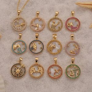 Pendentif Colliers 12 Zircon Zodiac Collier Horoscope Rond Coquille Naturelle Pour Les Femmes De Noce Bijoux Cadeaux