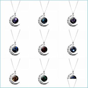 12 Signe du Zodiaque Pendentif Lune Colliers Cabochon Pierre Précieuse Constellation Collier Charme Bijoux Mode Ac Carshop2006 Dhwbd