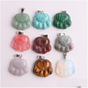 Pendentif Colliers 12 pièces/lot mignon chats sculptés pendentifs en pierre naturelle pour accessoires de bijoux BK articles en gros affaires D Dhgarden Dhnqy