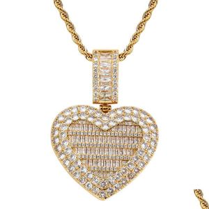 Pendentif Colliers 18K Gold Bling Cubique Zircon Coeur Médaillon Collier Bijoux Ensemble P O Cadre Ouvrable Amour Diamant Hip Hop Femmes Fille G Dhmsl