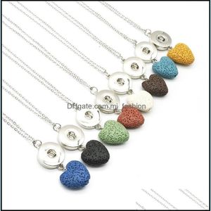 Pendentif Colliers 18Mm Bouton Pression Coeur Colourf Pierre De Lave Pendentif Collier Aromathérapie Huile Essentielle Par Diffuseur Coll Mjfashion Dhqnv