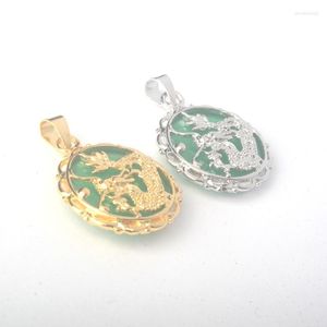 Anhänger-Halsketten, 19 x 19 mm, eingelegte Oblate, grüner Jade-Stein, hohler Schnitt, Cameo-Drache, 1 Stück