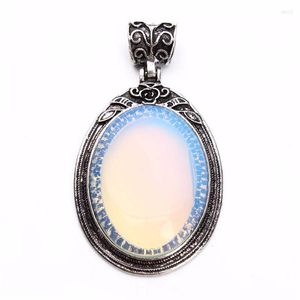 Colliers pendants 1PC Tibetan Antique Silver Color Opal Stone Pendants Cabochon DIY AVEC COMPET DE CAEO BASE COMPEL