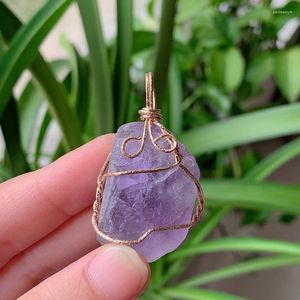 Pendentif Colliers 1PC Fil Enroulé Cristal Pendentifs Pendule Rock Minéral Pépites Irrégulières Pierre Naturelle Bijoux Violet Fluorite Quartz