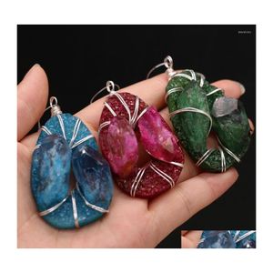 Pendentif Colliers 1 Pcs Naturel Druzy Pierre Forme D'oeuf Mélanger Les Couleurs Rose Rouge Bleu Vert Cristal Pour Collier Fabrication De Bijoux Cadeau Taille Dr Dhsiq