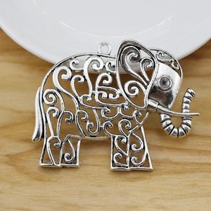 Pendentif colliers 2 pièces grand creux en filigrane éléphant tibétain argent charmes pendentifs pour bijoux collier faisant des accessoires 65x50mm