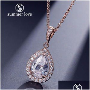 Pendentif Colliers 2021 Est Arrivée Sier Rose Plaqué Or Collier Larme Coupe Cubique Zircone Bijoux Pour Femmes Cristal Cz Mode W Dhh6L