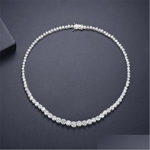 Pendentif Colliers 2022 Top Vente Mariée Tennis Collier Sparkling Bijoux De Luxe 18K Or Blanc Remplissage Rond Coupe Topaze Cz Diamant Gemsto Dhkhi