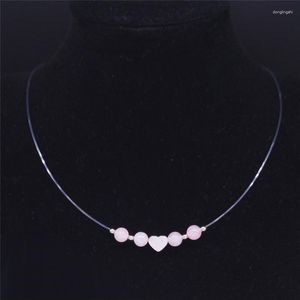 Pendentif Colliers 2023 Acier inoxydable Rose Cristal Coeur Collier Femmes Argent Couleur Ligne De Pêche Chaîne Bijoux Moda Mujer N202349