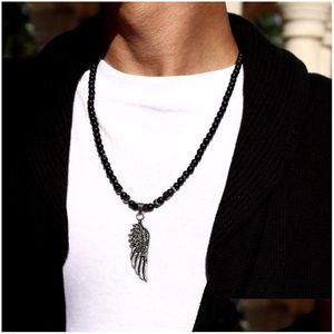 Pendentif Colliers 2023 À La Mode Plume Collier Hommes Tempérament 6 Mm Brin Mat Perle Pour La Fête Bijoux Cadeau Drop Delivery Pendentifs Dhnhq