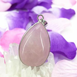 Collares pendientes 24 36mm Natural Pink Crystal Stone Jades Charms Waterdrop para mujeres Flatback High Grade Party Gifts Diy Jewelry B3077