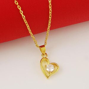 Colliers pendants 24k collier d'or placage couleur coeur en forme de coeur Crystal pour les femmes bijoux de fête de mariage cadeau