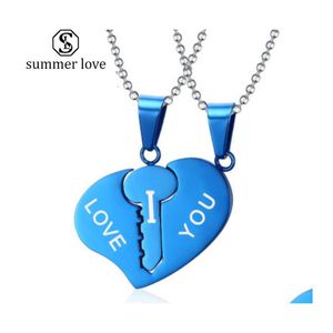 Collares colgantes 2 unids / set Love Key Heart para mujeres Hombres Amantes Pareja Joyería Collar roto Día de San Valentín Regalo Drop Entrega Penda DH4SX