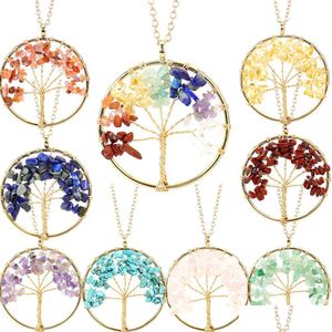 Pendentif Colliers 3 Styles Irregar Chip Pierre Cristal Fil Wrap Arbre De Vie Améthyste Rose Quartz Chakra Perles Collier Pour Femmes Jewe ot5ag