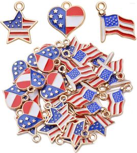Collares pendientes, 30 Uds., dijes de bandera americana, colgantes, esmalte patriótico, corazón, forma de estrella, suministros para manualidades, accesorios para hacer joyas DIY