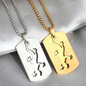 Pendentif Colliers 316L Acier inoxydable Animal Couple Bijoux Gecko Collier Coupe Mosaïque No Fade174Q