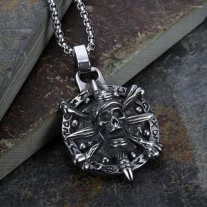 Pendentif Colliers En Acier Inoxydable 316L Rétro Gothique Viking Crâne Détails Fins Style Punk Chaîne Collier Pour Hommes Bijoux Cadeaux En Gros