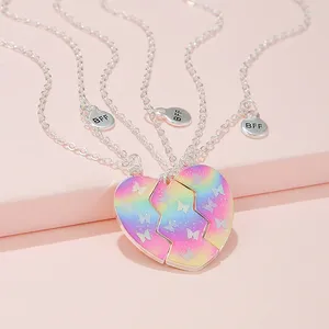 Pendentif Colliers 3pcs / Set Rainbow Butterfly Glitter Peach Heart pour 3 filles IES Amitié BFF Ami Bijoux Cadeaux