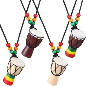 Collares colgantes 4 PCS Collar de pandereta Joyería Mini Tambor africano durante colgantes Djembe Pequeños encantos para percusión DIY
