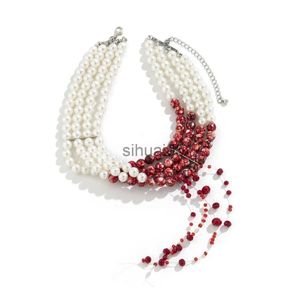 Colliers pendentifs 4 brins de perles sanglantes en couches collier ras du cou gothique collier de perles ras du cou pour femmes bijoux d'horreur Halloween esthétique Costume Accessori x1009