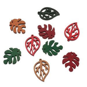 Collares colgantes 48 unids/caja mezcla de colores hojas huecas colgantes de madera para collar DIY pendientes accesorios para hacer joyas 30-34x22.5-24x2