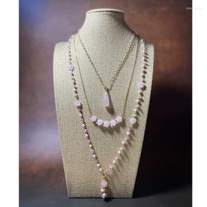 Pendentif Colliers 4Unik Rose Quartz Plaqué Or Chaîne Collier Ensemble Sourire Étoile Longue Bijoux Élégants En Gros Goutte