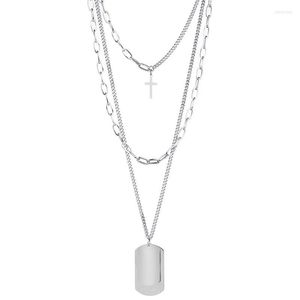 Colliers de pendentif 5 pièces Prix de gros 3 couches en acier inoxydable Chaîne cross étiquette Pendants Collier pour femmes hommes Unisexe Charme juiverie