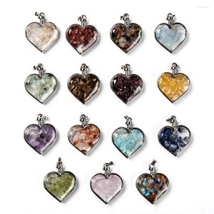 Pendentif Colliers 5pcs coeur bouteille en verre pendentifs avec des puces de pierres précieuses synthétiques naturelles pour les femmes de mode collier bijoux faisant décor