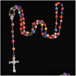 Collares pendientes 6Mm Religiosas Cuentas de cerámica suave Rosario de arcilla Collar católico Encanto Perla Color Entrega de la gota Colgantes de joyería Dhkjf